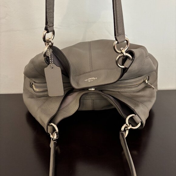Coach Lexy Gray Pebble Leather Shoulder Bag - Picture 6 of 15
